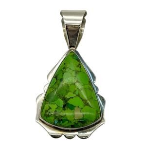 Jay King DTR Mine Find 925 Large Green Turquoise Pendant Necklace Silver Signed